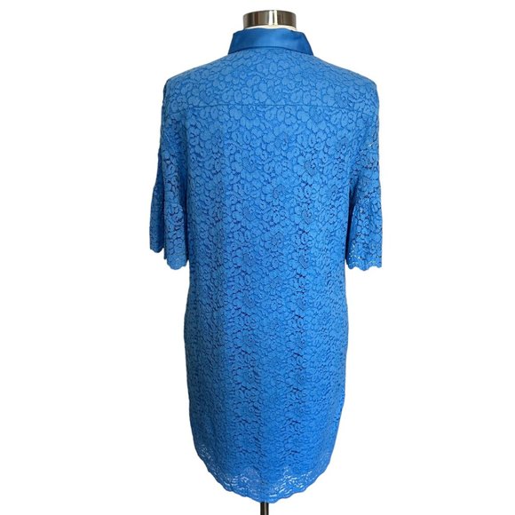 Banana Republic L Cornflower Blue Lace Flutter Sleeve Collared Polo Knee Length - Picture 6 of 14